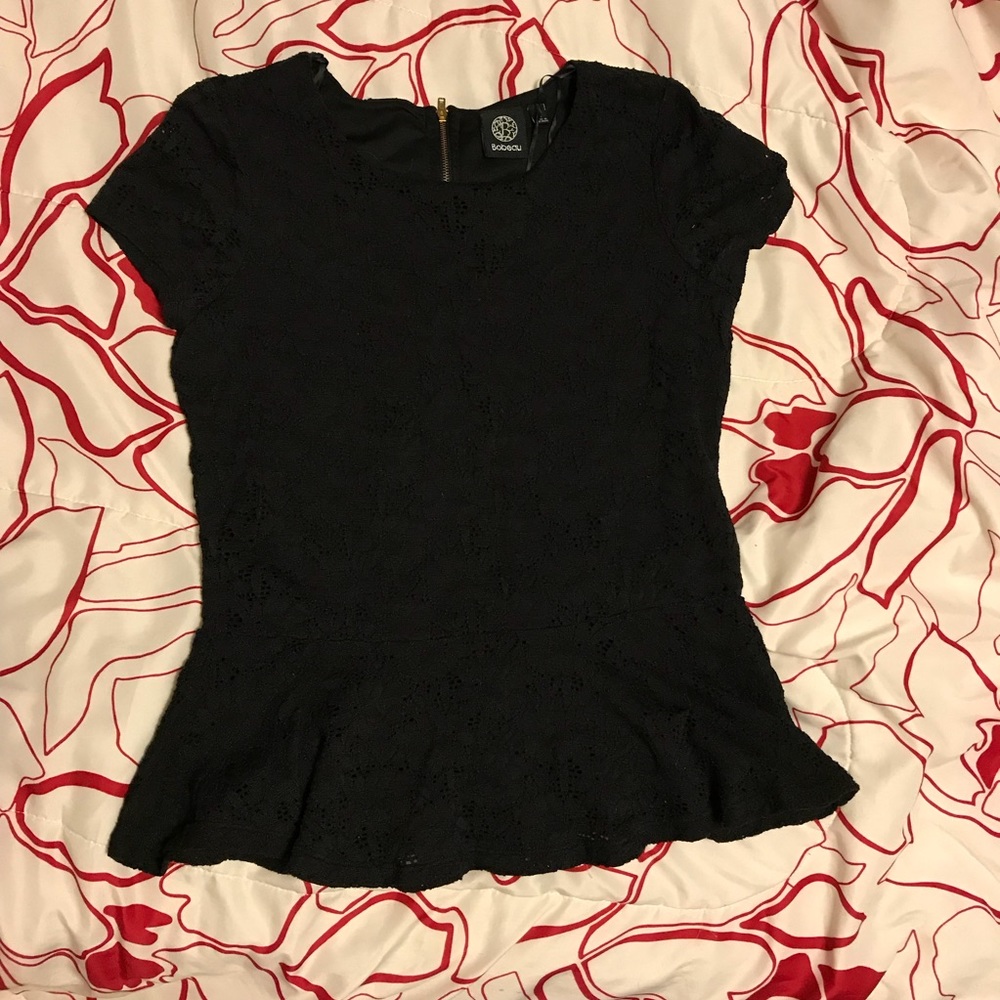 Bobeau Black Peplum Short Sleeve